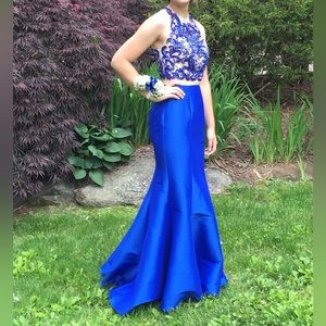 Two Piece Beaded Top Royal Blue Prom Dress (Size 2)